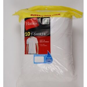 Hanes Mens T-Shirts Tagless Crew Neck White Solid 10-Pack XL NWT